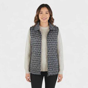 UNBRANDED Women's Quilted Vest 1X Black White Cozy Winter Casual Elegant